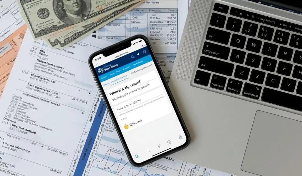 A smartphone showing a successful IRS Refund deposit alert.
